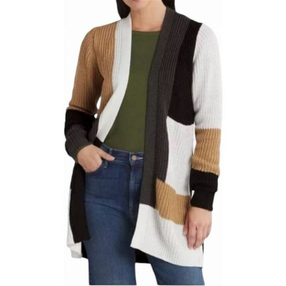 Fortune & Ivy Edwina Long Sleeve Colorblock Open Front Long Cardigan NWOT